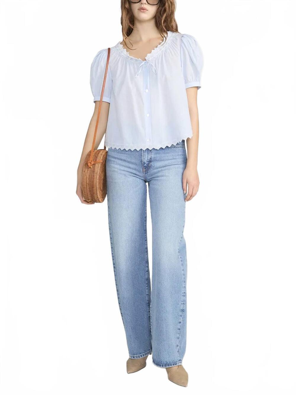 NEW FRAME serene scoop neck top in powder blue